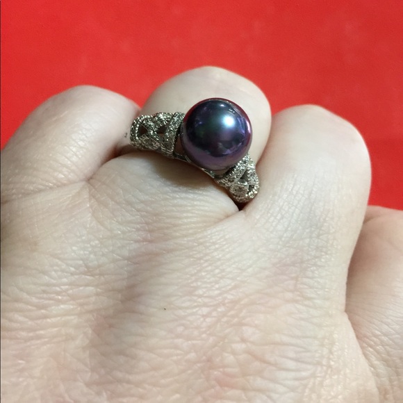 HP Black Tahitian Pearl .925 Sterling Silver Ring - Picture 7 of 8